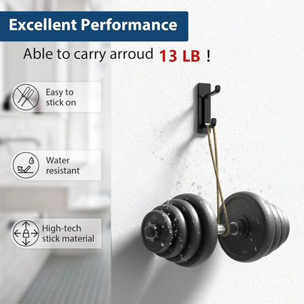 6-Pack Black Wall Hooks – 13LB Adhesive Hangers for Bathroom & Bedroom