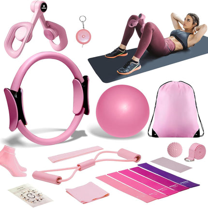 18-Piece Pilates Essential Kit: Ball, Ring, Resistance Bands & Massage Balls for Toning & Fitness