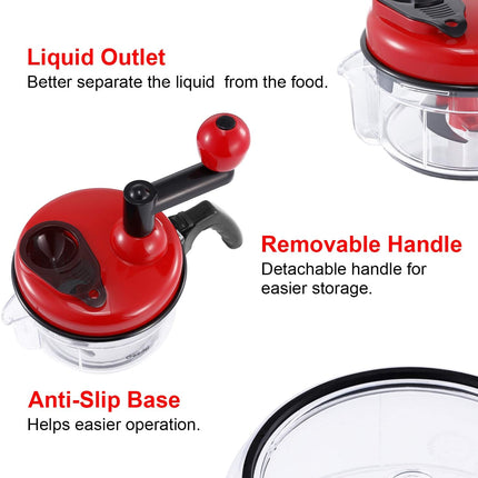 3-Cup Manual Food Chopper 3-in-1 Vegetable Cutter Blender Whisk BPA-Free with Handle