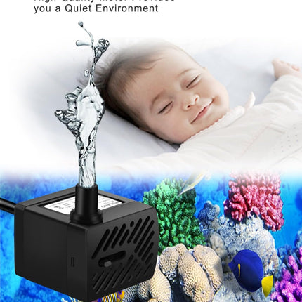 50GPH 3W Mini Submersible Water Pump with 3.3FT Tubing for Aquarium, Pond & Fountain