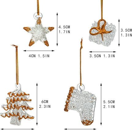 Glass Christmas Tree Ornaments 2 Inch Set of 4 Mini Blown Glass Decor