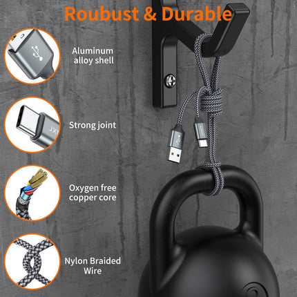 2-Pack USB A to USB-C Cable 3A Fast Charging Braided 3.3ft for Phones