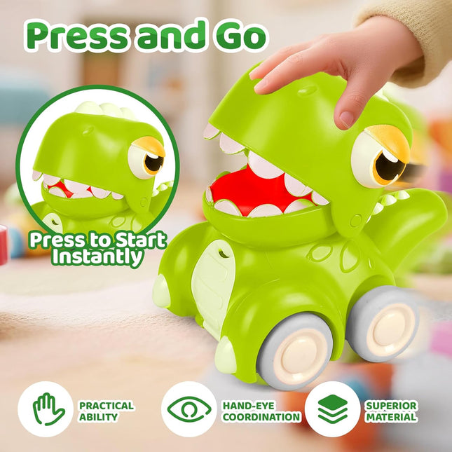 4-Pack Dinosaur Car Toys – Press & Go Dino Racers for Toddlers