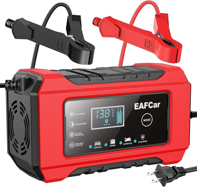 12V 6A Car Battery Charger – Smart Trickle Charger & Maintainer with Temp Compensation