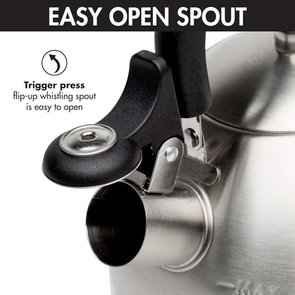 Stewart Whistling Tea Kettle 1.5QT – Stainless Steel, Fast Boil, Cool Handle