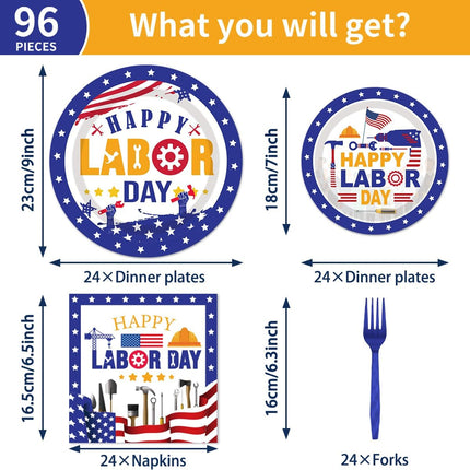 96 Pcs Labor Day Plates Napkins Party Supplies Disposable Tableware Set
