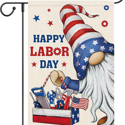 Happy Labor Day Gnome Garden Flag 12x18 Double Sided Burlap USA Flag Only