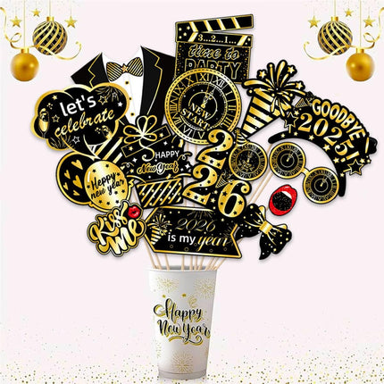 28-Piece Happy New Year 2026 Photo Booth Props – NYE Party Supplies