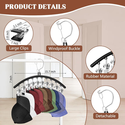 3 Pack Closet Hat Organizer Metal Cap Storage Rack with 30 Clips Black