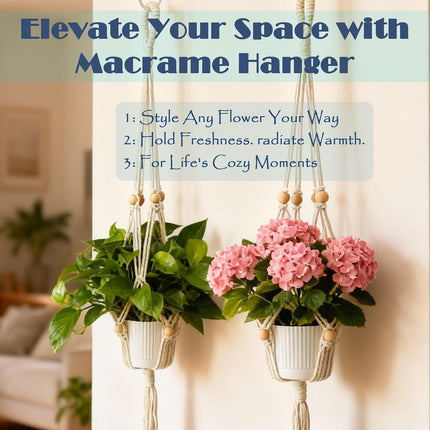 2 Pack Macrame Plant Hangers 35in, Boho Hanging Planters with Tassels & 4 Hooks