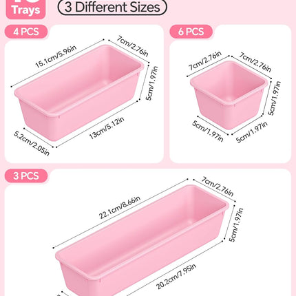 13 Pack Pink Drawer Organizer Set, 3 Sizes Storage Trays for Home & Office