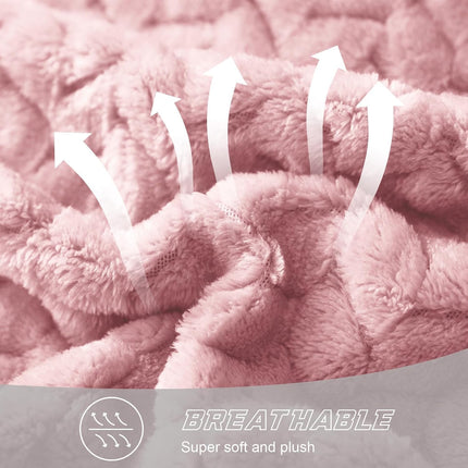Pink Fleece Throw Blanket 50x70, Soft Plush Flannel Leaves Pattern, Couch Sofa Bed