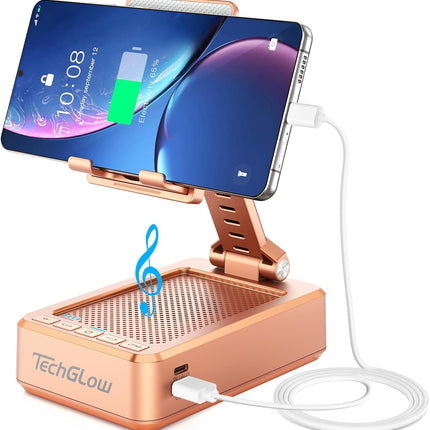 Foldable Phone Stand with Bluetooth Speaker & Charging – Rose Gold Gift