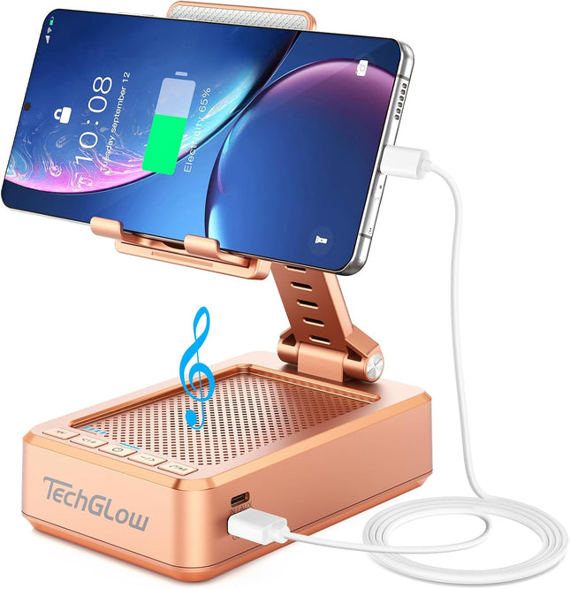 Foldable Phone Stand with Bluetooth Speaker & Charging – Rose Gold Gift