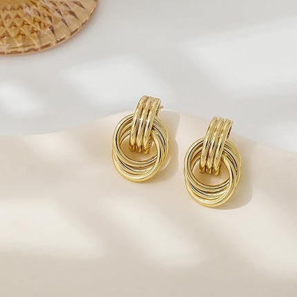 Trendy Gold Plated Knot Earrings for Women – Chunky Dangle, Lightweight & Hypoallergenic