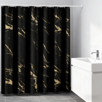 Black Gold Marble Shower Curtain 72x72, Modern Fabric Bathroom Curtain with Hooks