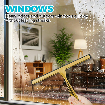 2-Pack Golden Stainless Steel Squeegees for Shower Doors, Glass, & Windows