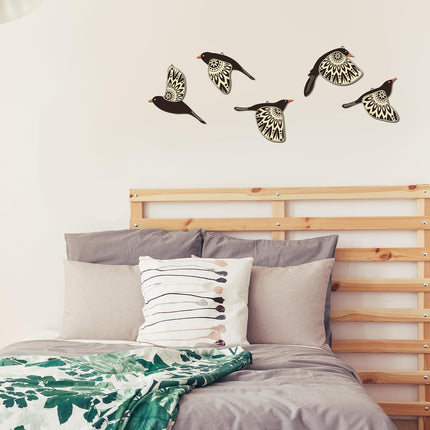 5 Pcs Wooden Bird Wall Art Black Flying Birds Rustic Home Decor Set