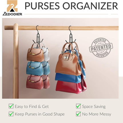 2 Pack Purse Organizer for Closet, Hanging Holder for Up to 12 Bags, Black