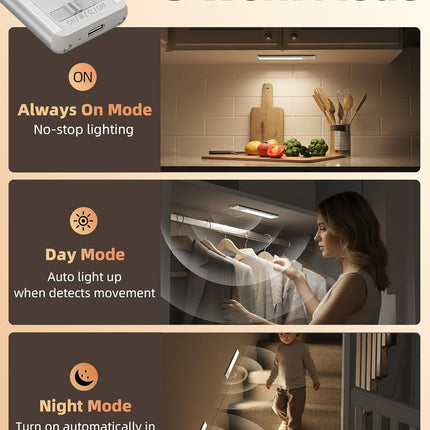 2-Pack Under Cabinet Lights – Rechargeable, Motion Sensor, 3 Color Temps