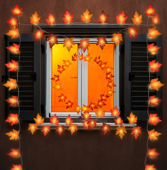 Fall Lighted Leaf Garland 2 Pack – 20FT Battery LED String for Indoor Outdoor Decor