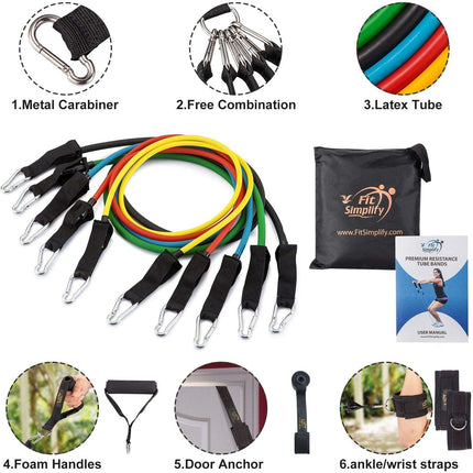 12-Piece Resistance Bands Set: Complete Workout Set with Instructional Booklet