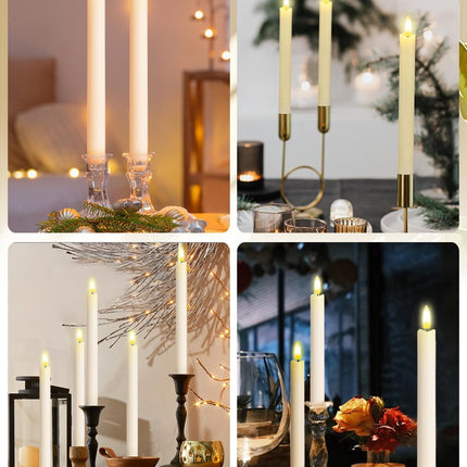 6pcs Rechargeable Flameless Taper Candles Real Wax LED with Remote & Timer