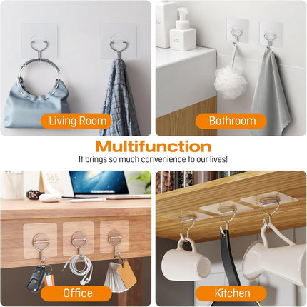 48 Pack Heavy Duty Adhesive Wall Hooks – Max 33lbs, Waterproof & Rustproof