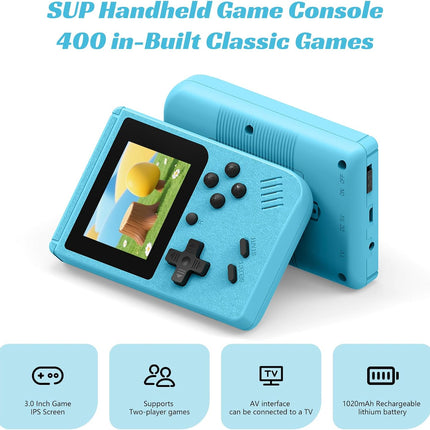 Portable Retro Game Console with 400 Built In Games Rechargeable Blue