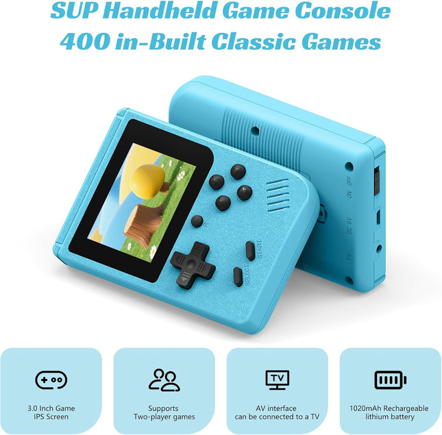 Portable Retro Game Console with 400 Built In Games Rechargeable Blue