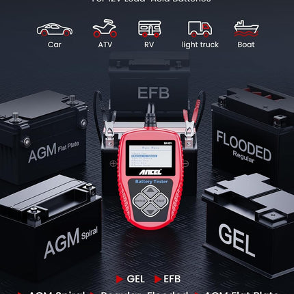 BA101 12V Car Battery Tester, Digital 100-2000 CCA Load & Alternator Analyzer