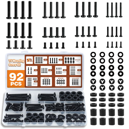92PCS Universal TV Mounting Screw Kit – M4 M5 M6 M8 VESA Mount Hardware Set
