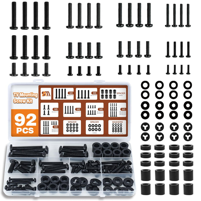 92PCS Universal TV Mounting Screw Kit – M4 M5 M6 M8 VESA Mount Hardware Set