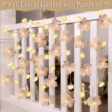 Fall Pumpkin Garland Lights – 2-Pack, 60 LED, 20Ft Indoor & Outdoor Thanksgiving Decor