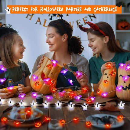 9.8FT 30LED Halloween String Lights, Pumpkin Ghost Bat, Timer, Battery Operated