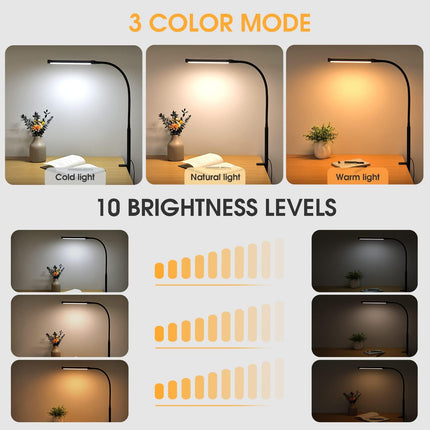 LED Desk Lamp with Clamp 3 Light Modes Flexible Gooseneck USB Powered