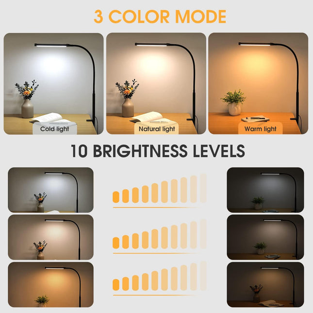 LED Desk Lamp with Clamp 3 Light Modes Flexible Gooseneck USB Powered