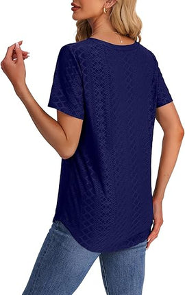 Women’s V Neck T Shirts Short Sleeve Casual Loose Fit Curved Hem Basic Tee