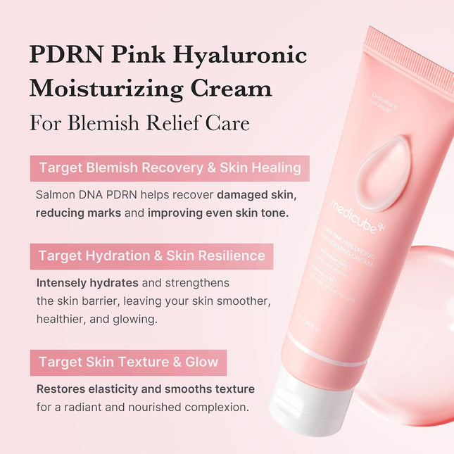 Salmon DNA PDRN Pink Hyaluronic Cream 1.69oz, Hydrating Moisturizer Pores & Blemishes