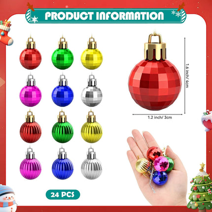 24PCS Mini Christmas Balls – 1.18" Shatterproof Colorful Tree Ornaments