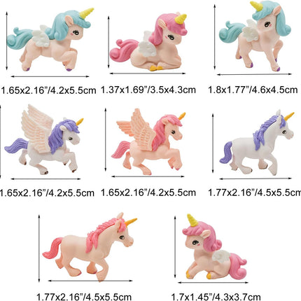 8Pcs Mini Flying Horse Unicorn Figurines – Cake Toppers & Fairy Garden Decor