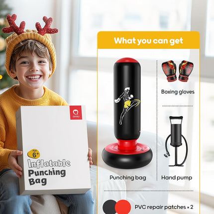 66" Inflatable Kids Punching Bag Set with Gloves for Boys Girls Ages 6-12