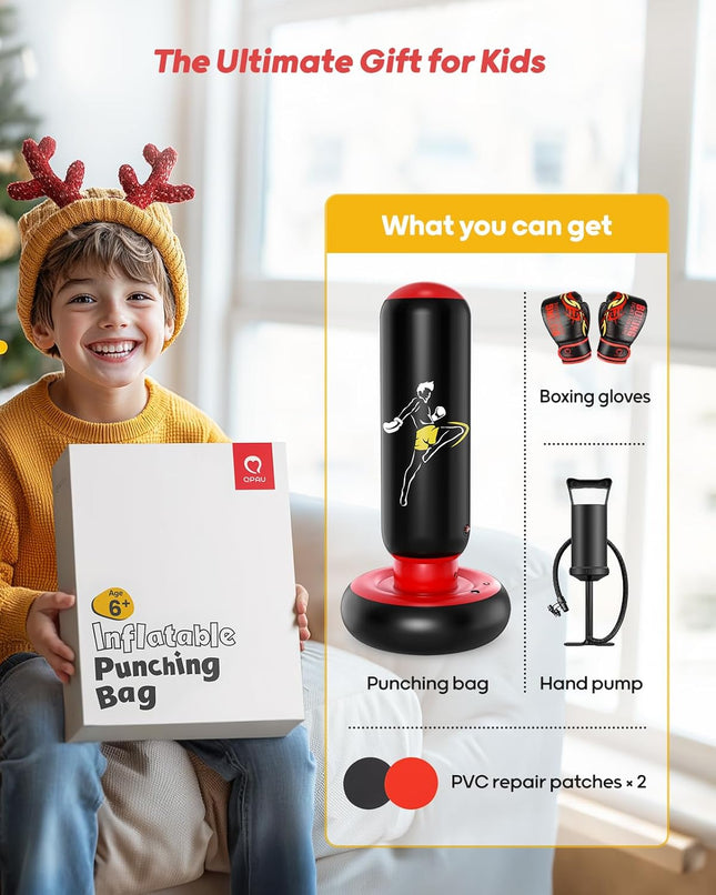 66" Inflatable Kids Punching Bag Set with Gloves for Boys Girls Ages 6-12