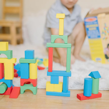100pc Wooden Building Blocks Set with 9 Shapes & 4 Colors for Toddlers