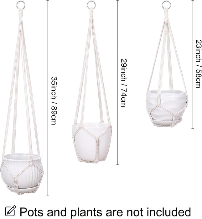 3 Pack Macrame Plant Hangers, Cotton Hanging Planter Holders Hooks, 35/29/23 Inch