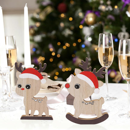 5PCS Cute Christmas Tiered Tray Decorations – Rustic Reindeer Centerpieces