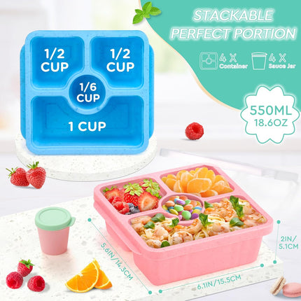 4 Pack Bento Snack Box Divided Food Storage Containers with Lids Pastel