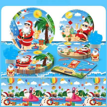 60PCS Christmas in July Tableware Set – Hawaiian Plates, Napkins & Cups for Parties