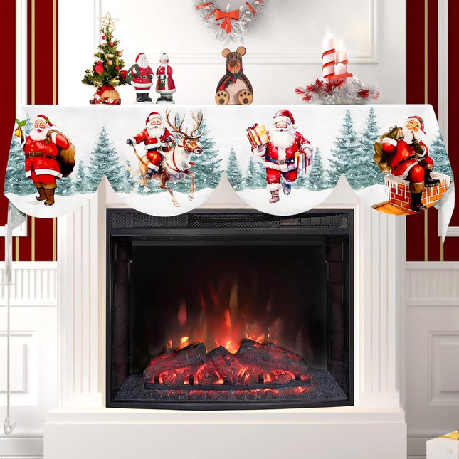 Christmas Mantel Scarf, 79×20 Inch Fireplace Decoration with Santa Claus for Holiday Cheer
