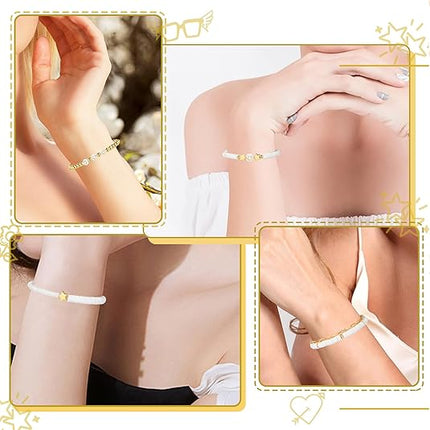 Preppy Bracelet Set Colorful Beaded Pearl Clay Stackable Jewelry for Girls